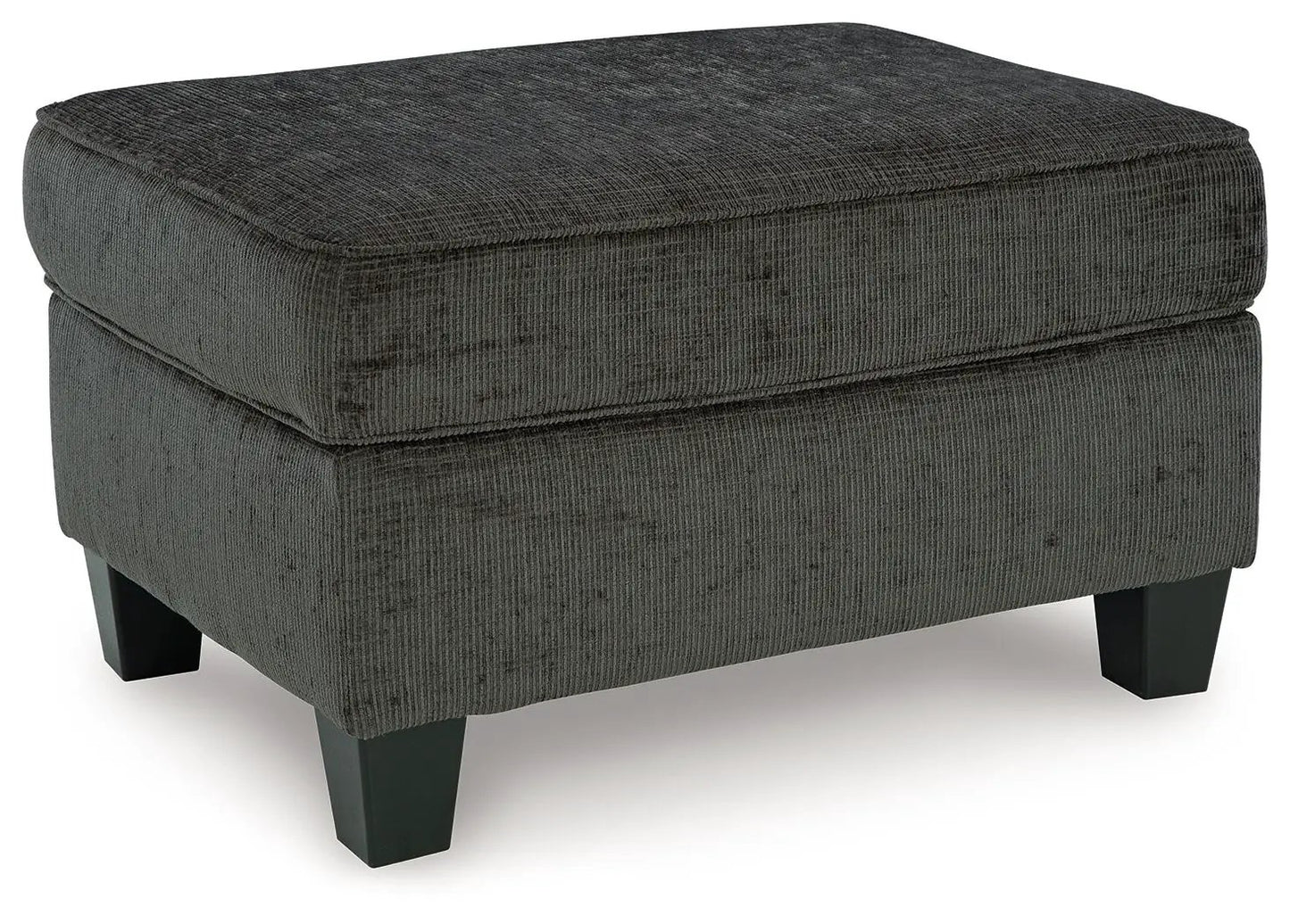 Erinslane ottoman by Unique Piece Furniture in dark gray corduroy fabric with square black legs on Tampa Home & Garden Store