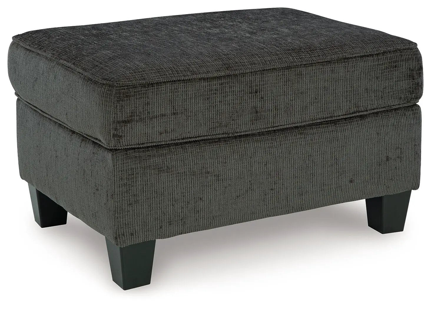 Erinslane ottoman by Unique Piece Furniture in dark gray corduroy fabric with square black legs on Tampa Home & Garden Store