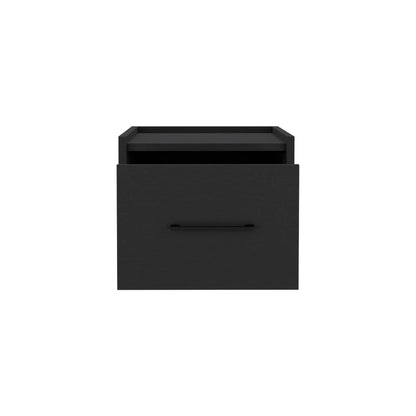Floating black nightstand with open shelf and single drawer by Unique Piece Furniture on Tampa Home & Garden Store