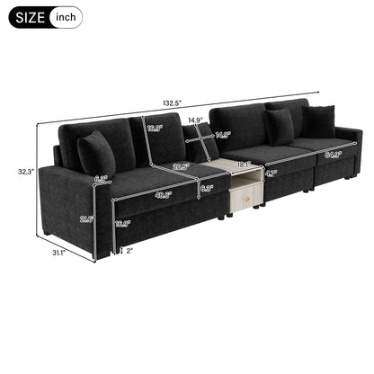 Modular sofa couch with storage armrest and center console by HouseOfZazla in dark gray fabric on Tampa Home & Garden Store