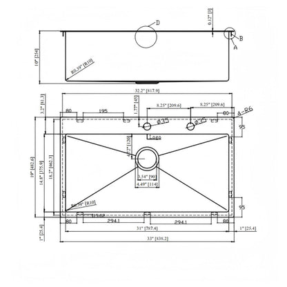 Drop-in kitchen sink, 16 GA stainless, single bowl, topmount, HouseOfZazla blueprint on Tampa Home & Garden Store