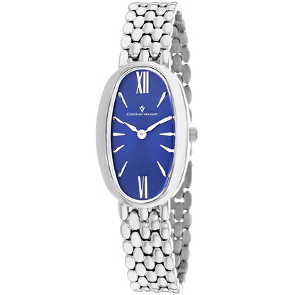 Christian Van Sant Lucia women's watch blue dial, oval silver case and silver bead-link bracelet on Tampa Home & Garden Store