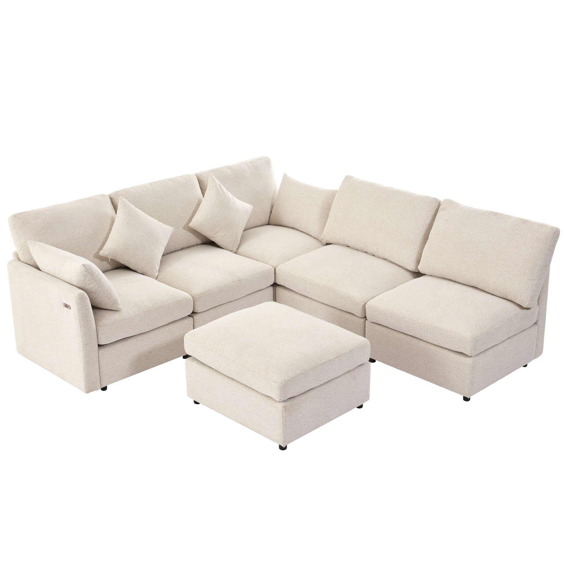 Beige modular sectional sofa with ottoman and USB ports, 2pc living set HouseOfZazla on Tampa Home & Garden Store