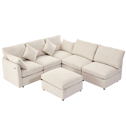 Beige modular sectional sofa with ottoman and USB ports, 2pc living set HouseOfZazla on Tampa Home & Garden Store
