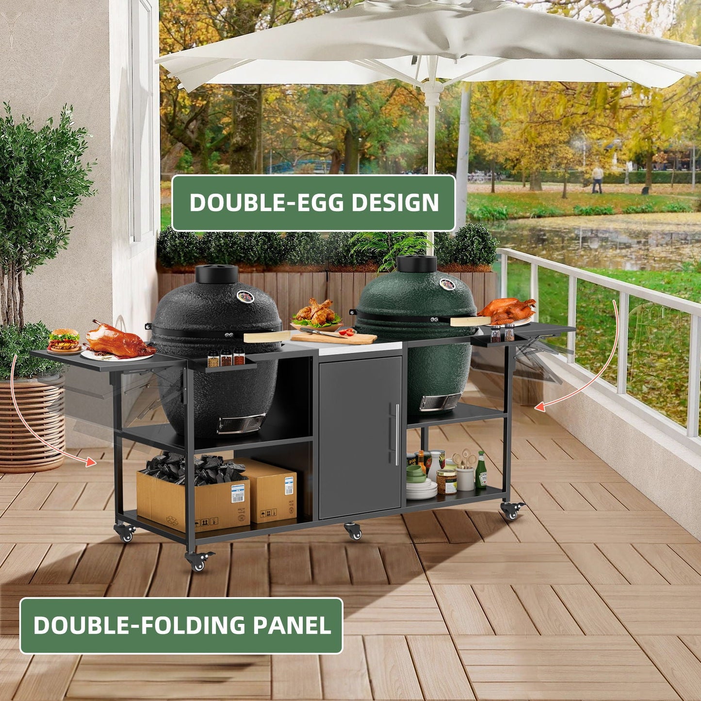 Stainless Steel Cart for Two Big Egg Grills