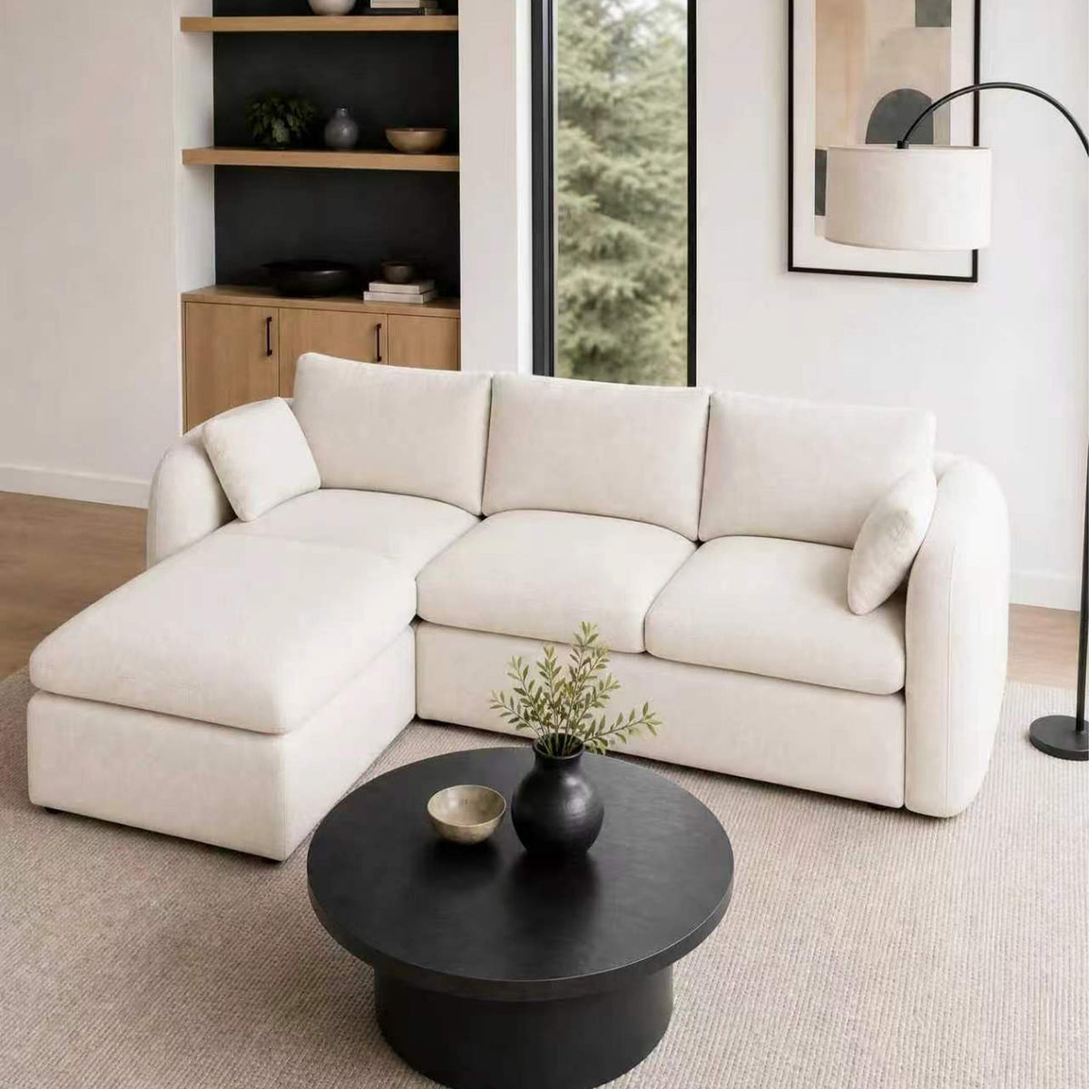 Fully Sponge Compressed Sectional Sofa in beige fabric by HouseOfZazla on Tampa Home & Garden Store