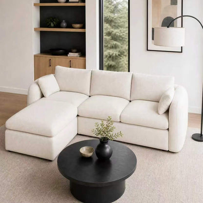 Fully Sponge Compressed Sectional Sofa in beige fabric by HouseOfZazla on Tampa Home & Garden Store