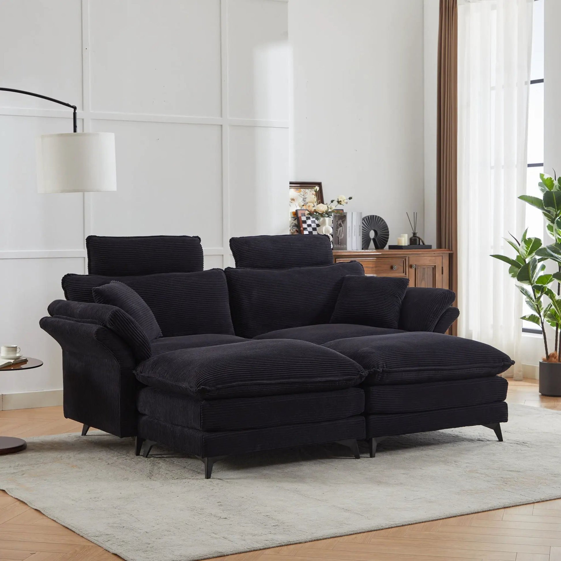 Modern Deep Seat Sectional Sofa With Ottoman 3-piece black corduroy living room set on Tampa Home & Garden Store