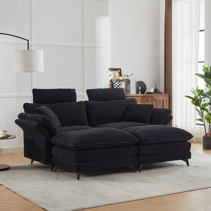 Modern Deep Seat Sectional Sofa With Ottoman 3-piece black corduroy living room set on Tampa Home & Garden Store