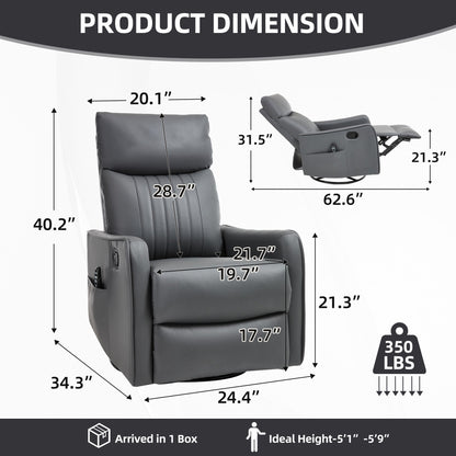 Grey faux leather heat massage manual recliner chair by HouseOfZazla with rocker and swivel on Tampa Home & Garden Store