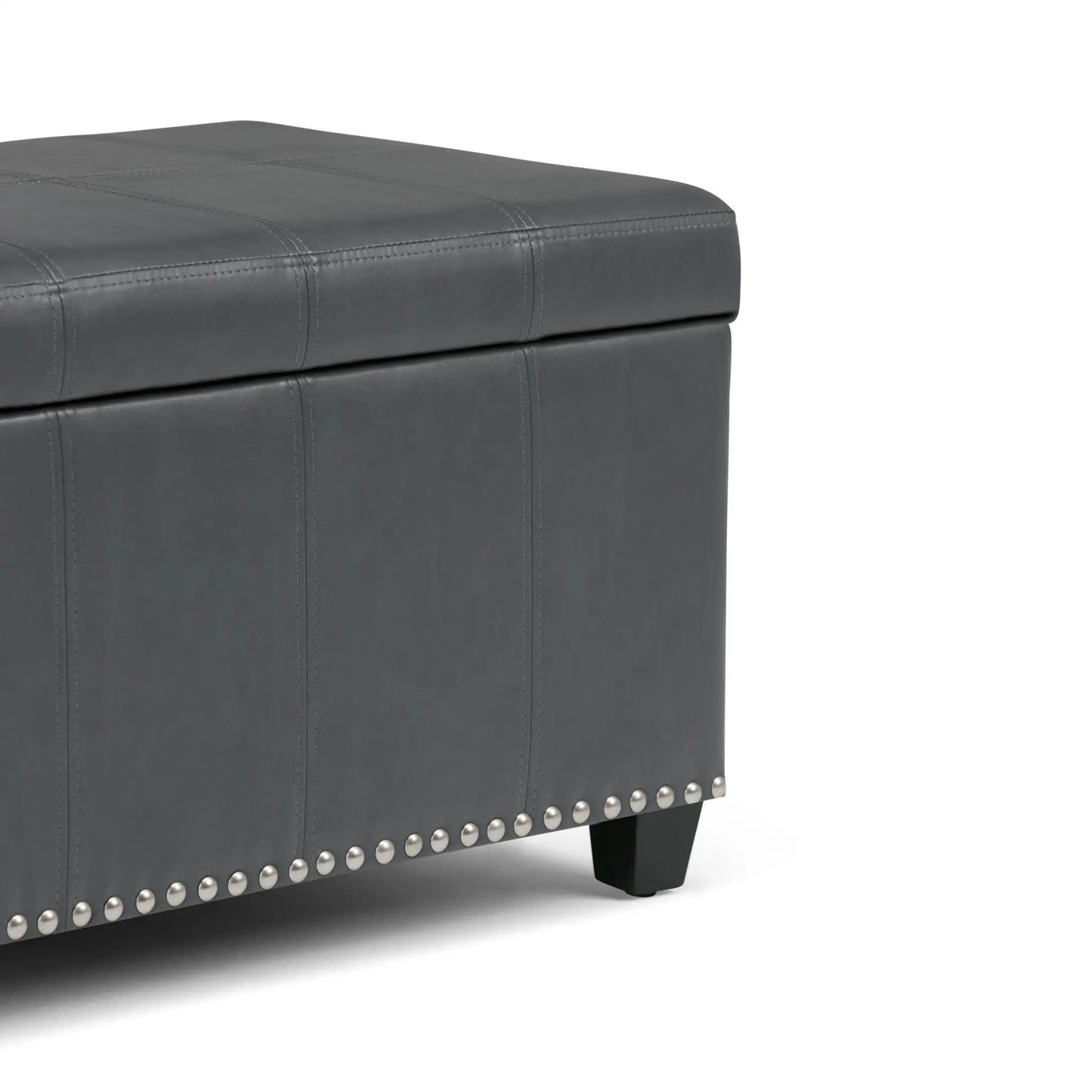 Amelia Storage Ottoman Bench Unique Piece Furniture dark gray leather with nailhead trim on Tampa Home & Garden Store