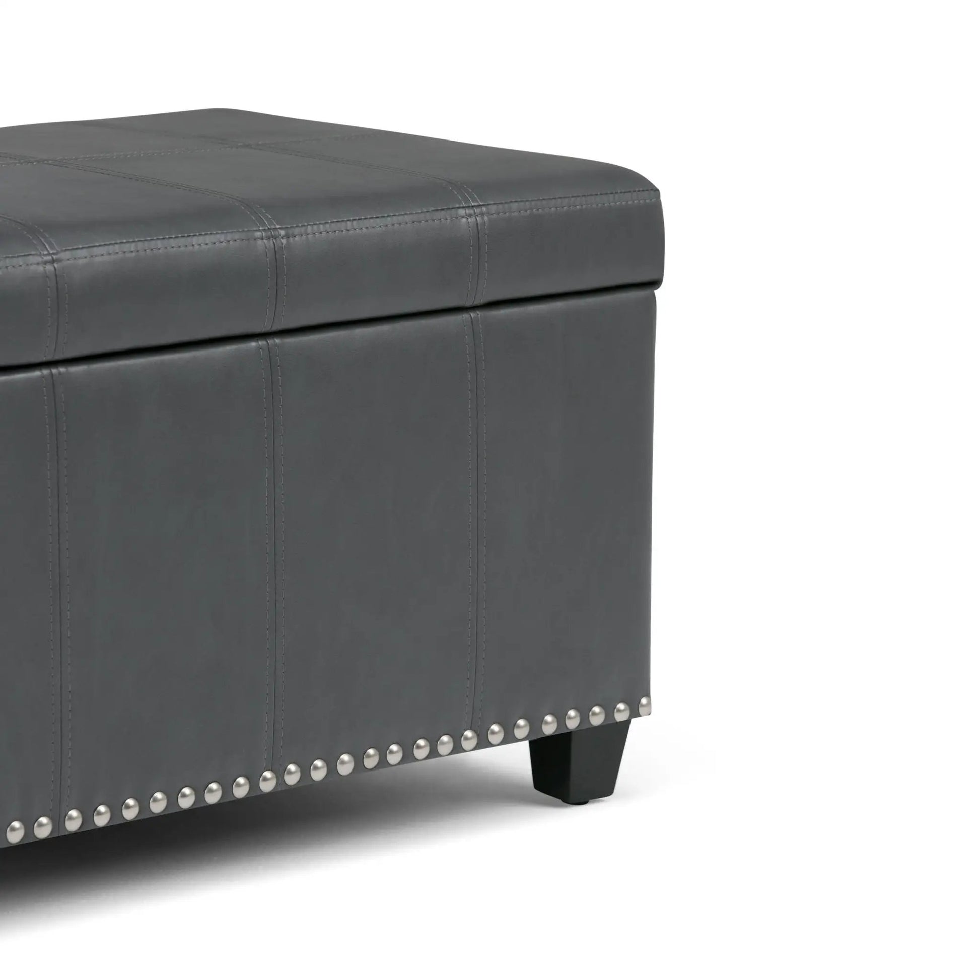 Amelia Storage Ottoman Bench Unique Piece Furniture dark gray leather with nailhead trim on Tampa Home & Garden Store