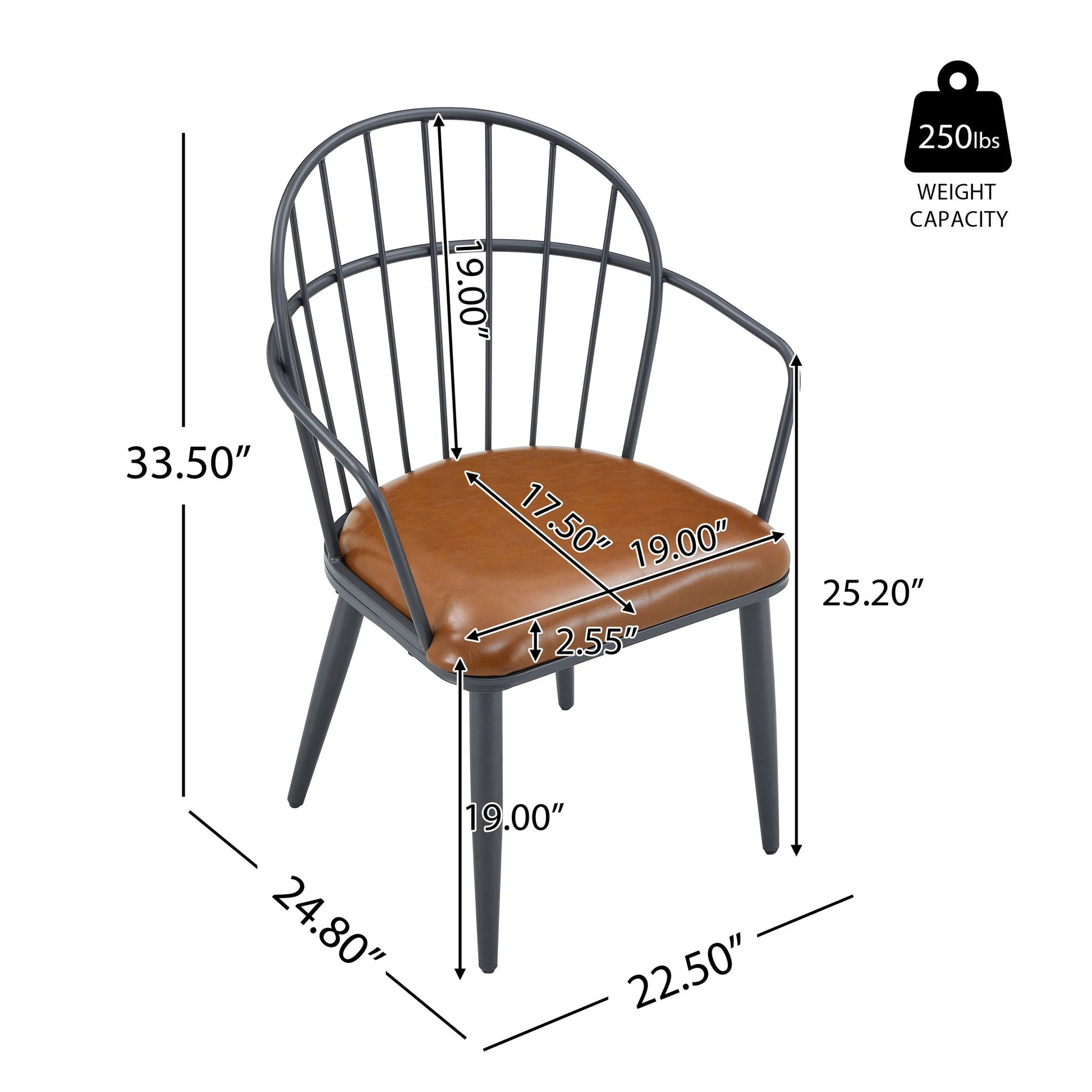 Industrial Inspired Upholstered Dining Chair Set with Metal Legs brown faux leather seats; 2-pack on Tampa Home & Garden Store
