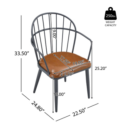 Industrial Inspired Upholstered Dining Chair Set with Metal Legs brown faux leather seats; 2-pack on Tampa Home & Garden Store