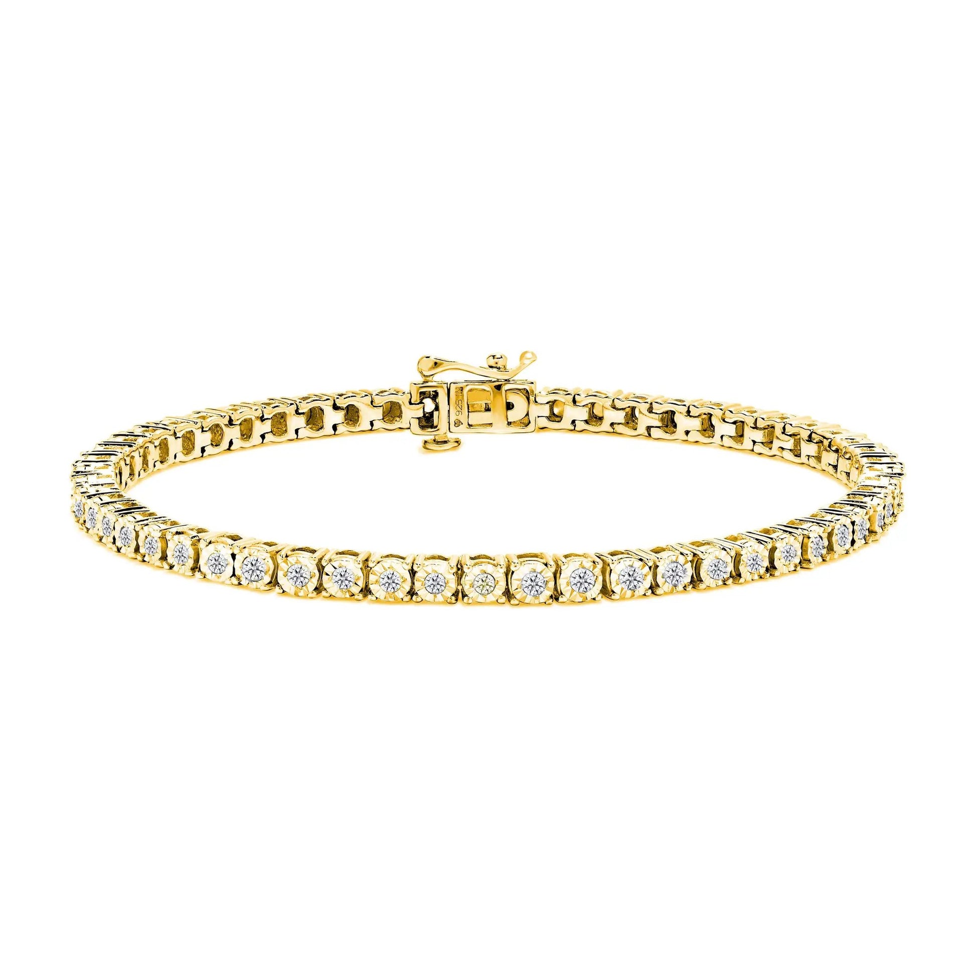 Miracle-Set diamond tennis bracelet in 925 sterling silver bezel-set round diamonds, 7-inch on Tampa Home & Garden Store