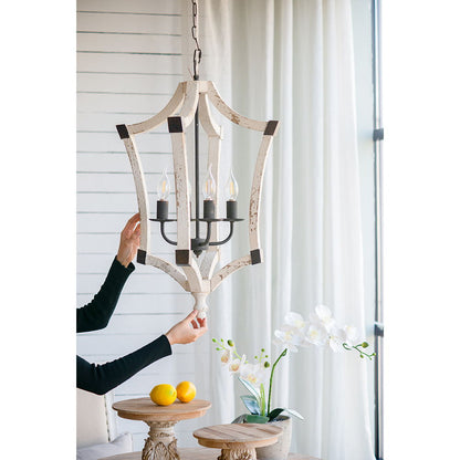 4-Light Chandelier by HouseOfZazla cream distressed finish with candle bulbs adjustable chain on Tampa Home & Garden Store