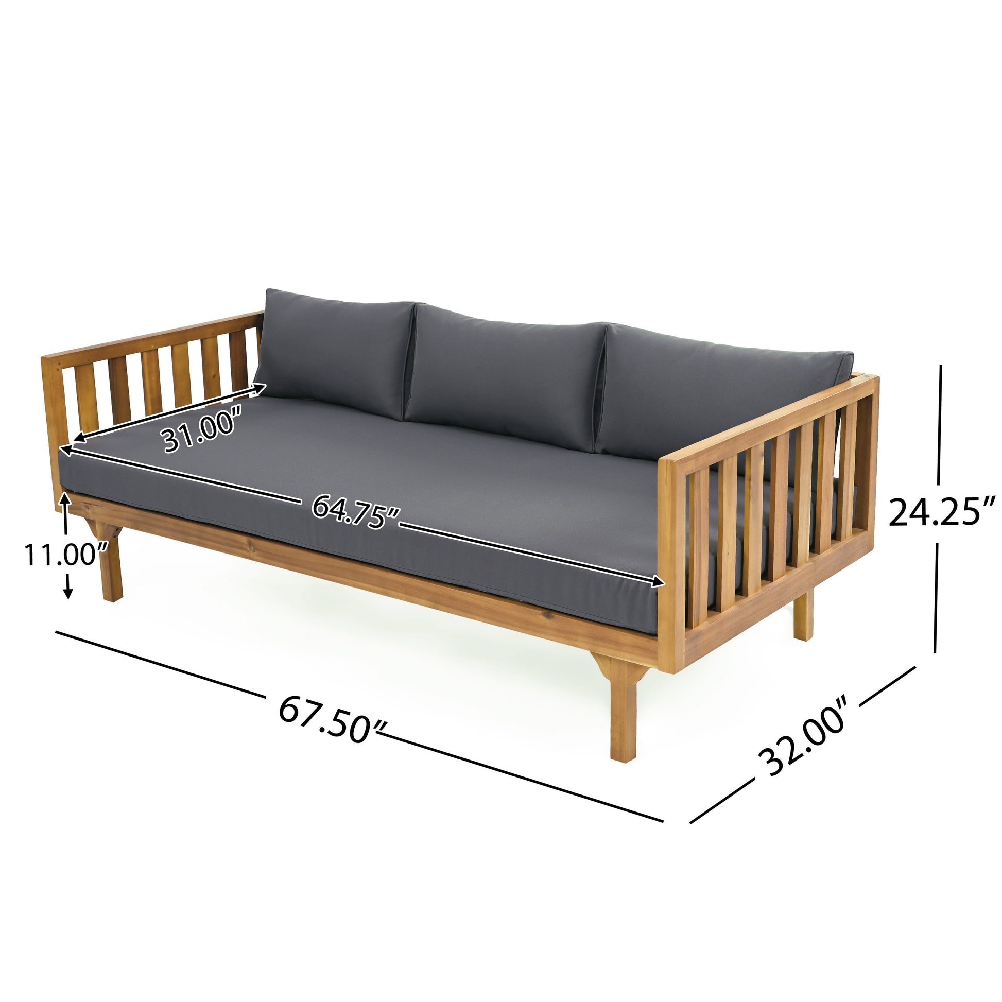 Claremont 3-Seater Daybed with Acacia Wood Patio Table, gray cushions by HouseOfZazla set on Tampa Home & Garden Store