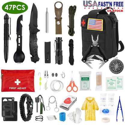 GemGear 47Pcs Emergency Survival Kit black tactical tools with pouch on Tampa Home & Garden Store