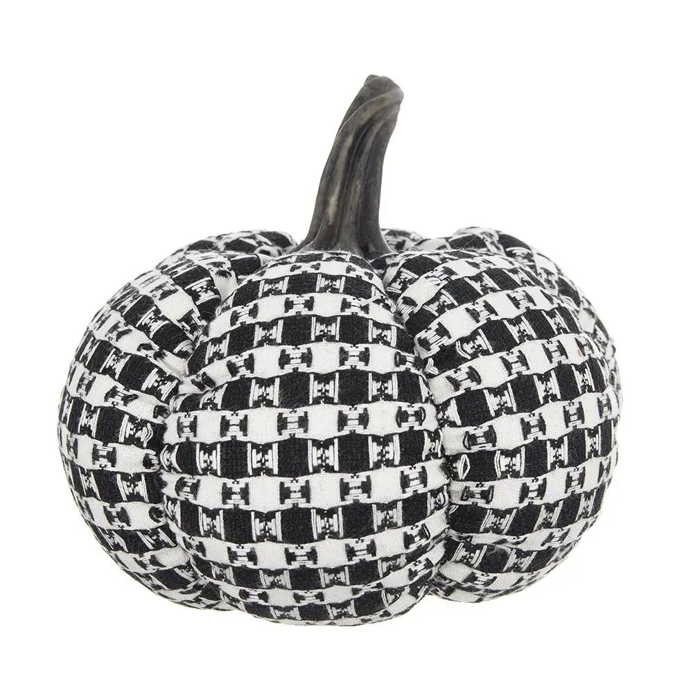 Plaid pumpkin decor sculpture in black and white fabric with stem by Unique Piece Furniture on Tampa Home & Garden Store