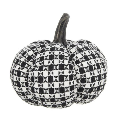Plaid pumpkin decor sculpture in black and white fabric with stem by Unique Piece Furniture on Tampa Home & Garden Store