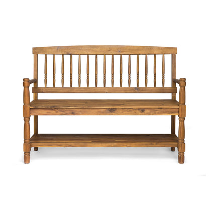 Imperial bench with built-in shelf in light brown acacia wood by HouseOfZazla on Tampa Home & Garden Store