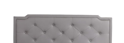 Button tufted upholstered bed headboard in gray fabric with diamond tufting HouseOfZazla on Tampa Home & Garden Store