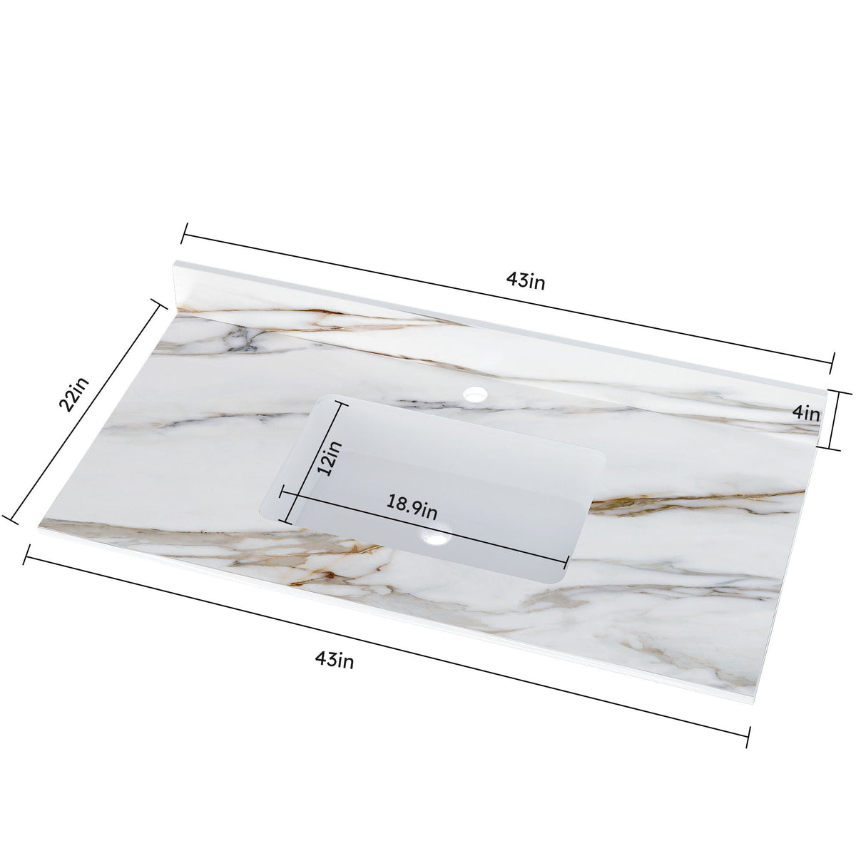 Elegant vanity top with undermount sink by HouseOfZazla, white marble with gray veins, 43in wide on Tampa Home & Garden Store