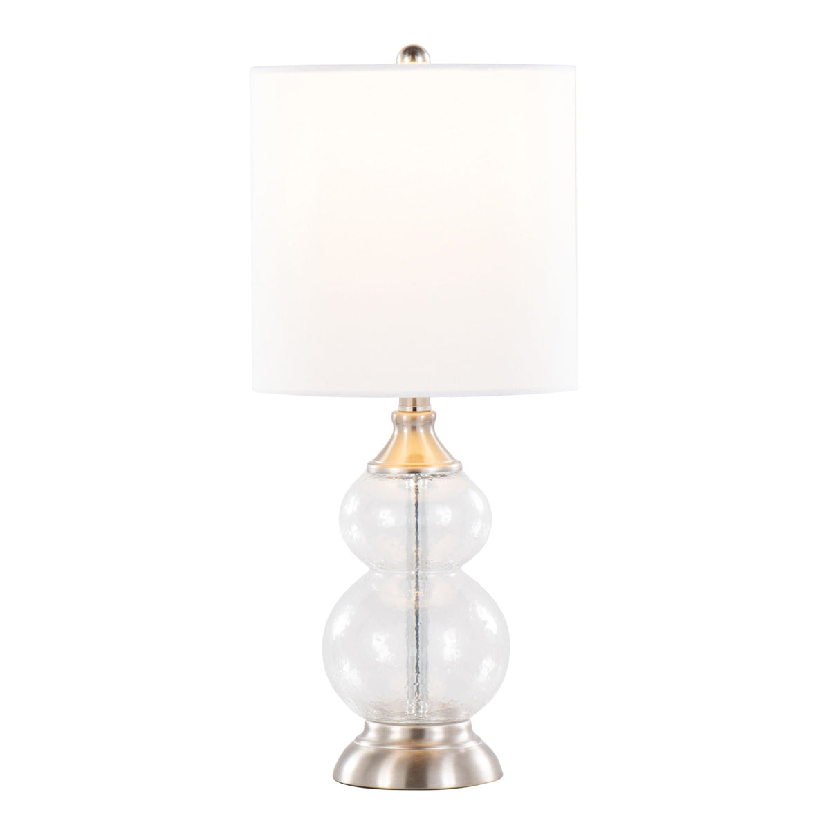 Belle Contemporary Lamp set of 2 with clear glass globe base and white drum shade on Tampa Home & Garden Store