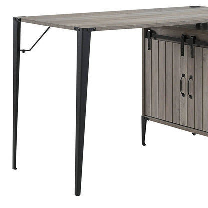 Zakwani writing desk with wood top, black metal legs, and a right-side sliding barn-door cabinet on Tampa Home & Garden Store