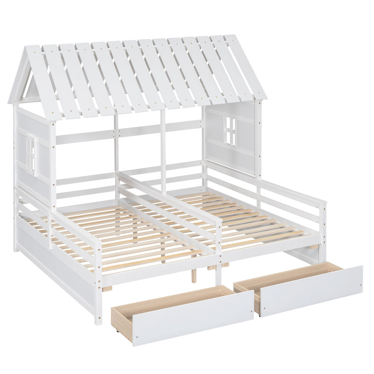 White wooden house-style platform bed with 2 side-by-side drawers by HouseOfZazla on Tampa Home & Garden Store
