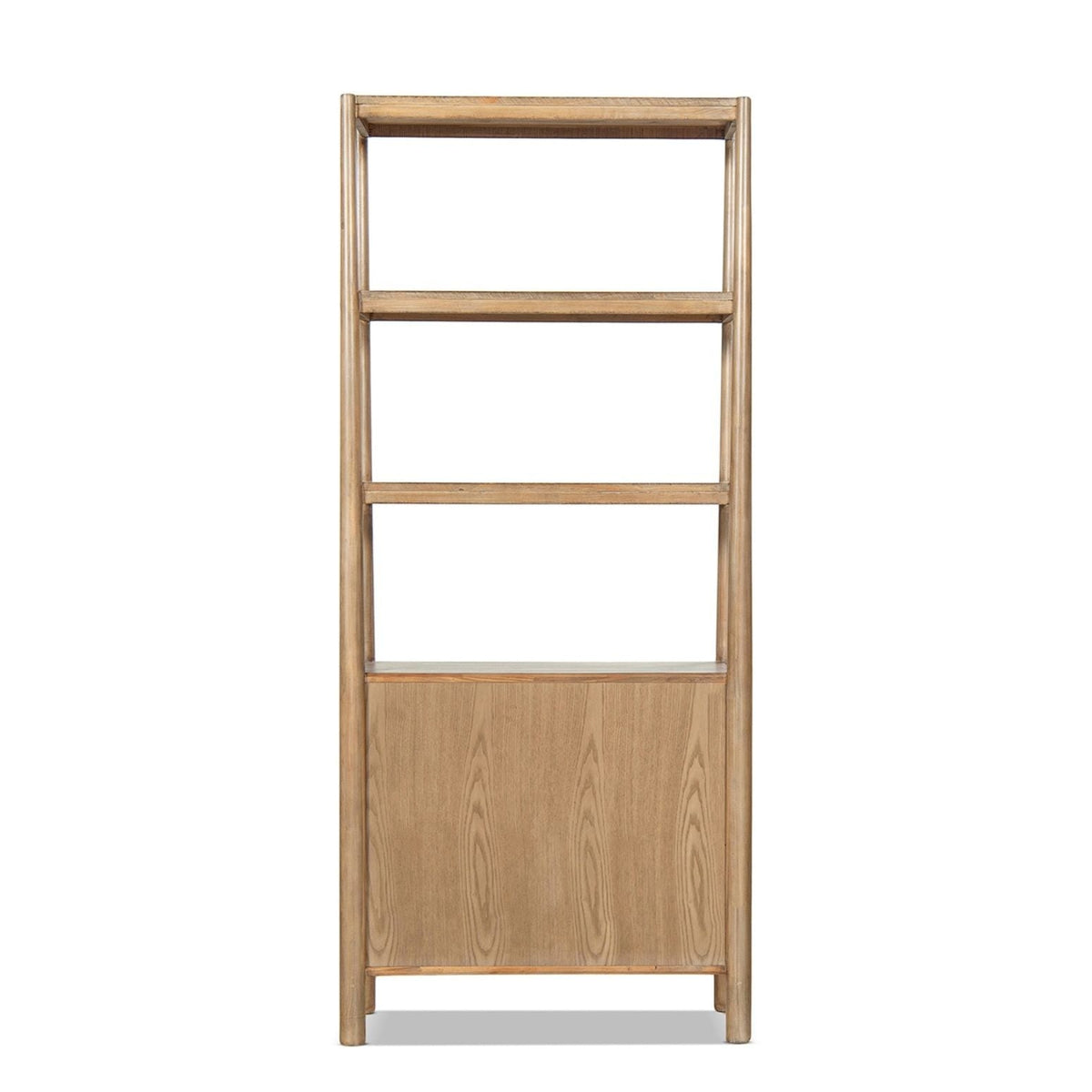 Natural reclaimed wood bookcase with lower cabinet, 86 inches tall, open shelves on Tampa Home & Garden Store