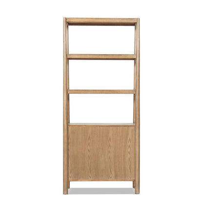 Natural reclaimed wood bookcase with lower cabinet, 86 inches tall, open shelves on Tampa Home & Garden Store