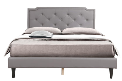 Button tufted upholstered bed in gray with a diamond-tufted headboard and tapered legs on Tampa Home & Garden Store