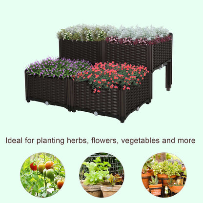 4-Piece Raised Garden Bed with Legs brown plastic self-watering modular planter two-tier blooms on Tampa Home & Garden Store