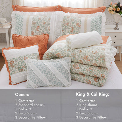 9 Piece Cotton Percale Coral Queen Comforter Set by HouseOfZazla on bed with coral pillows on Tampa Home & Garden Store