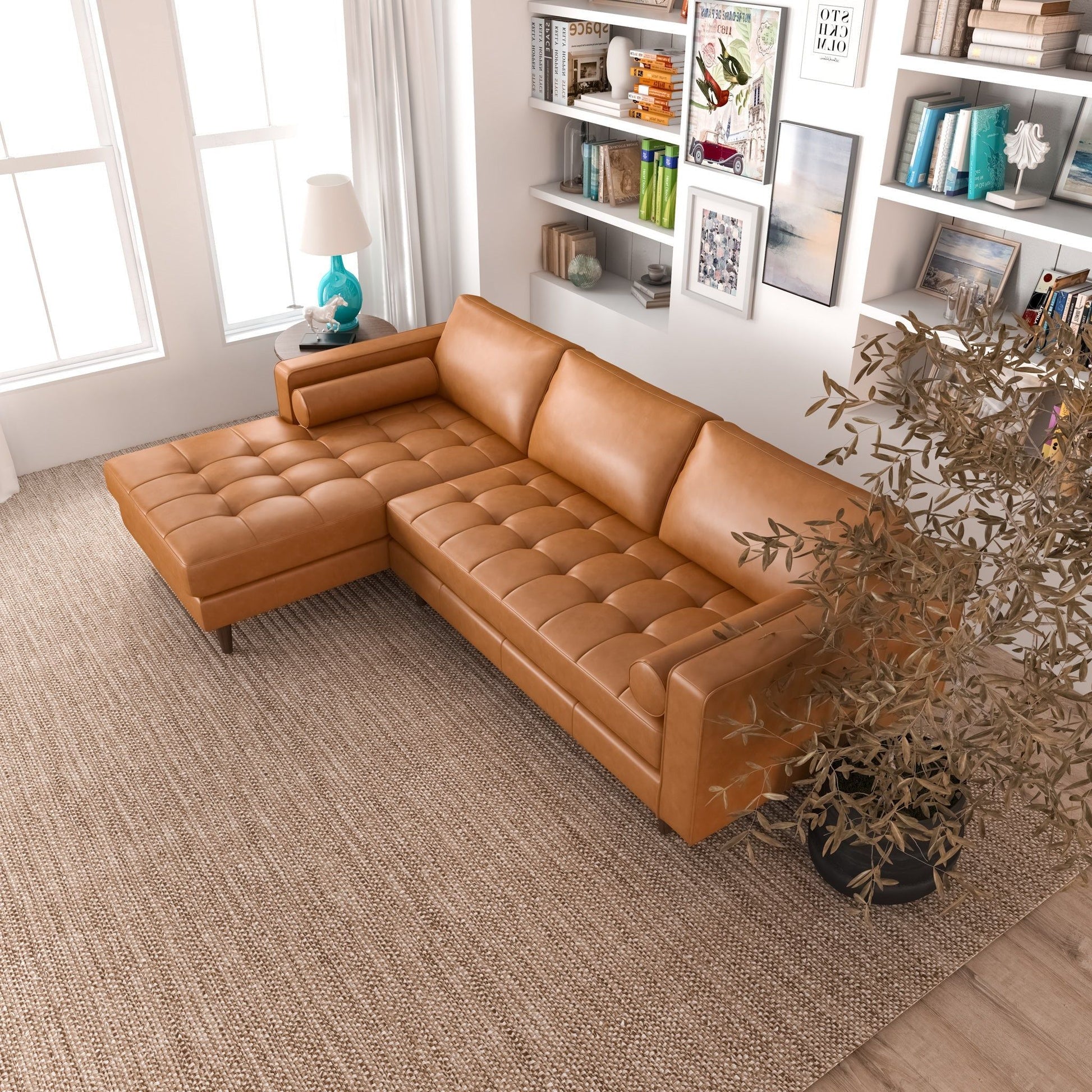 Anthony corner sectional sofa tan leather with tufted cushions in an L shape on Tampa Home & Garden Store