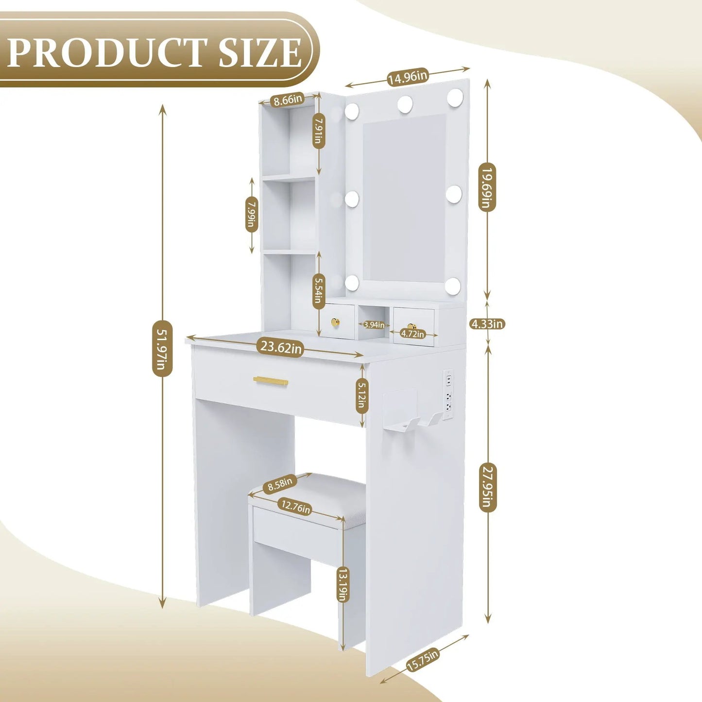 Vanity Table with Mirror and Hairdryer Holder