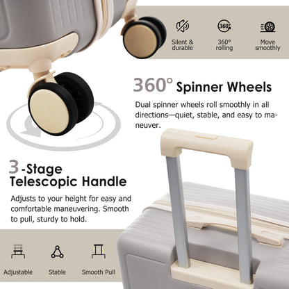 HouseOfZazla 3-Piece Lightweight ABS Luggage Set with beige hard-shell cases and 360° wheels on Tampa Home & Garden Store