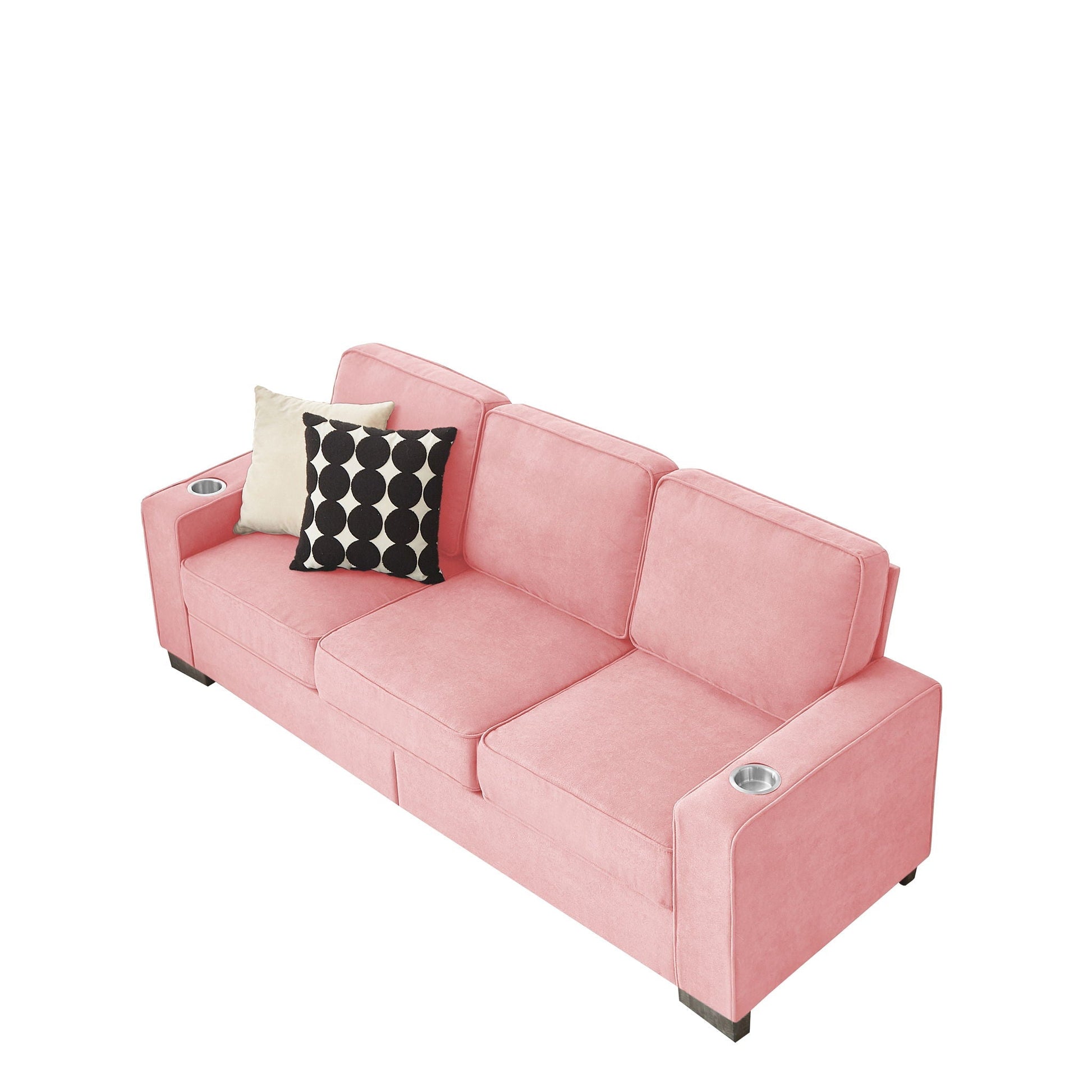 Modern Snowfleece 3 Seater Sofa with Cup Holders in pink fabric on Tampa Home & Garden Store