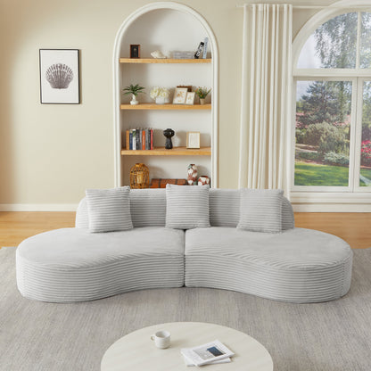 HouseOfZazla Contemporary Corduroy Curved Sectional Sofa in light gray with ridged cushions on Tampa Home & Garden Store