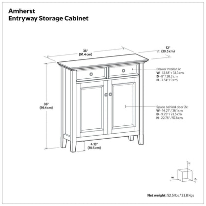 Amherst Entryway Storage Cabinet line diagram with 2 drawers 2 doors HouseOfZazla accent cabinet on Tampa Home & Garden Store