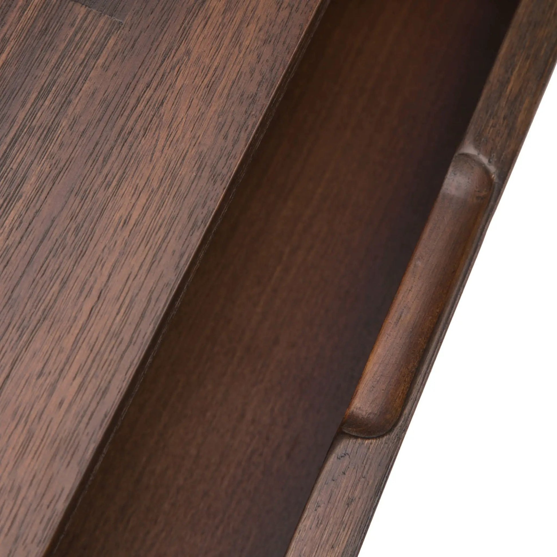 Lowry handcrafted console sofa table dark wood grain close-up on Tampa Home & Garden Store
