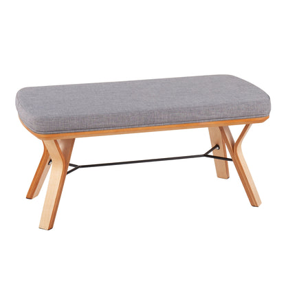 Mid Century Upholstered Bench with Cushioned Seat gray fabric, light wood legs HouseOfZazla on Tampa Home & Garden Store