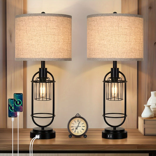 Farmhouse Table Lamps Set of 2, 29" Tall, USB, 2-Light Bedside Lamps, E26 - Tampa Home & Garden Store