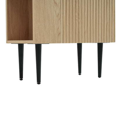 Bathroom vanity cabinet in light oak finish with open left storage and black tapered legs on Tampa Home & Garden Store
