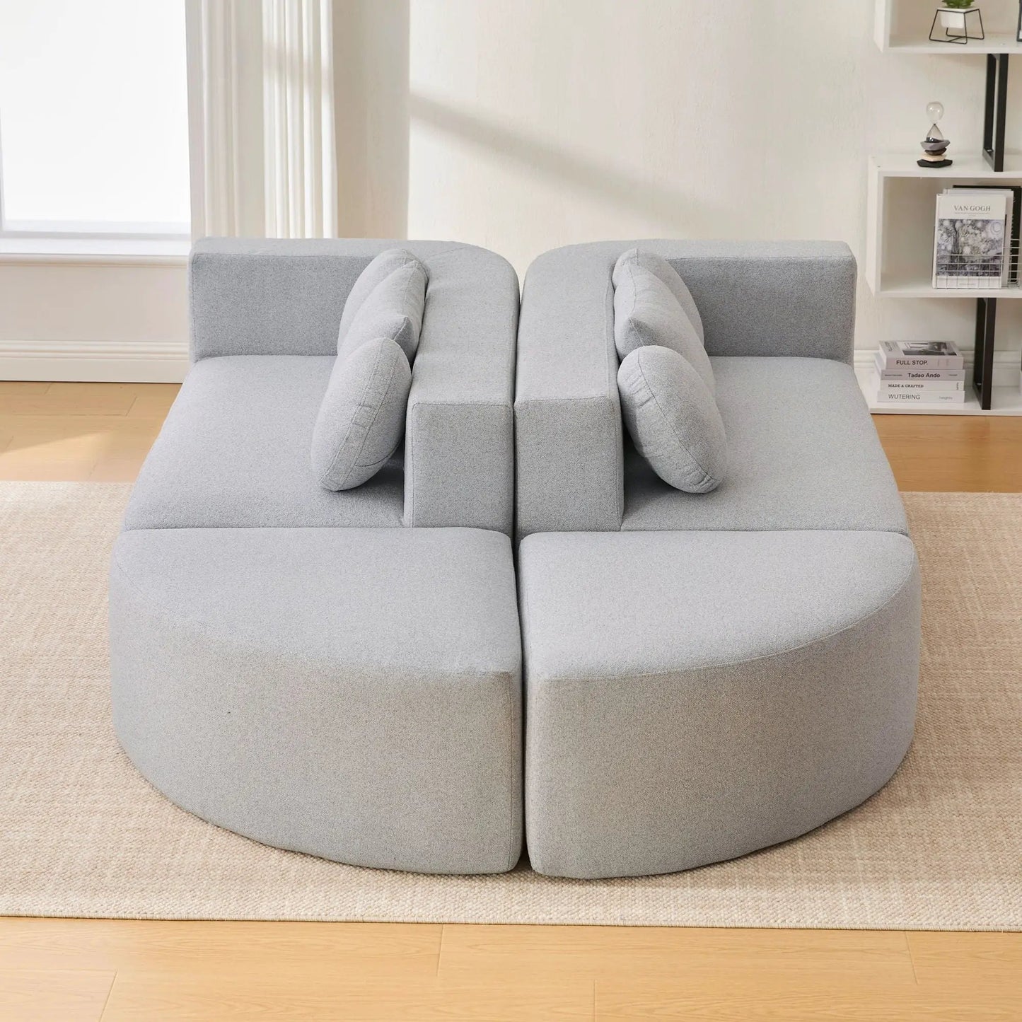 Boneless couch modular sectional sofa in light gray fabric with deep seating curved 2mod on Tampa Home & Garden Store