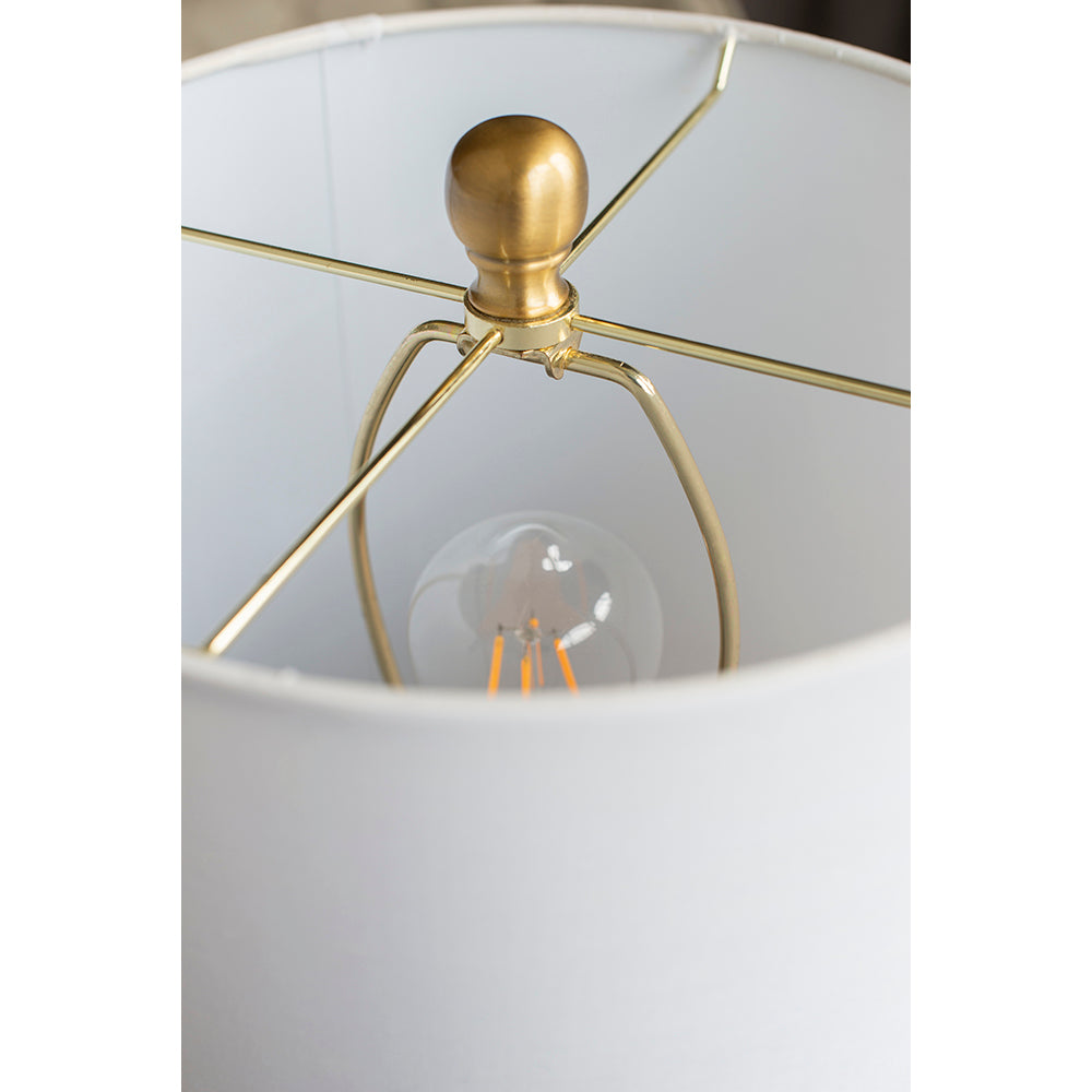 HouseOfZazla Marble Table Lamp with brass finish and white drum shade on Tampa Home & Garden Store