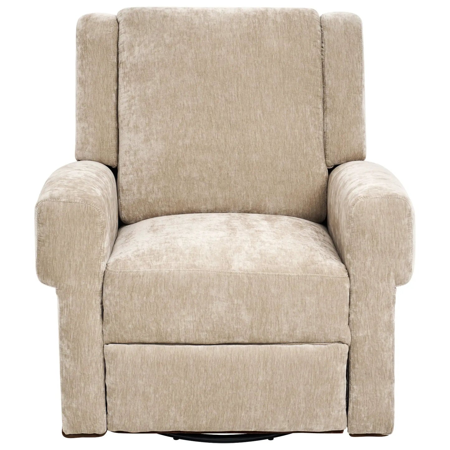 Manual recliner chair beige plush fabric with rounded armrests and swivel rocker base on Tampa Home & Garden Store
