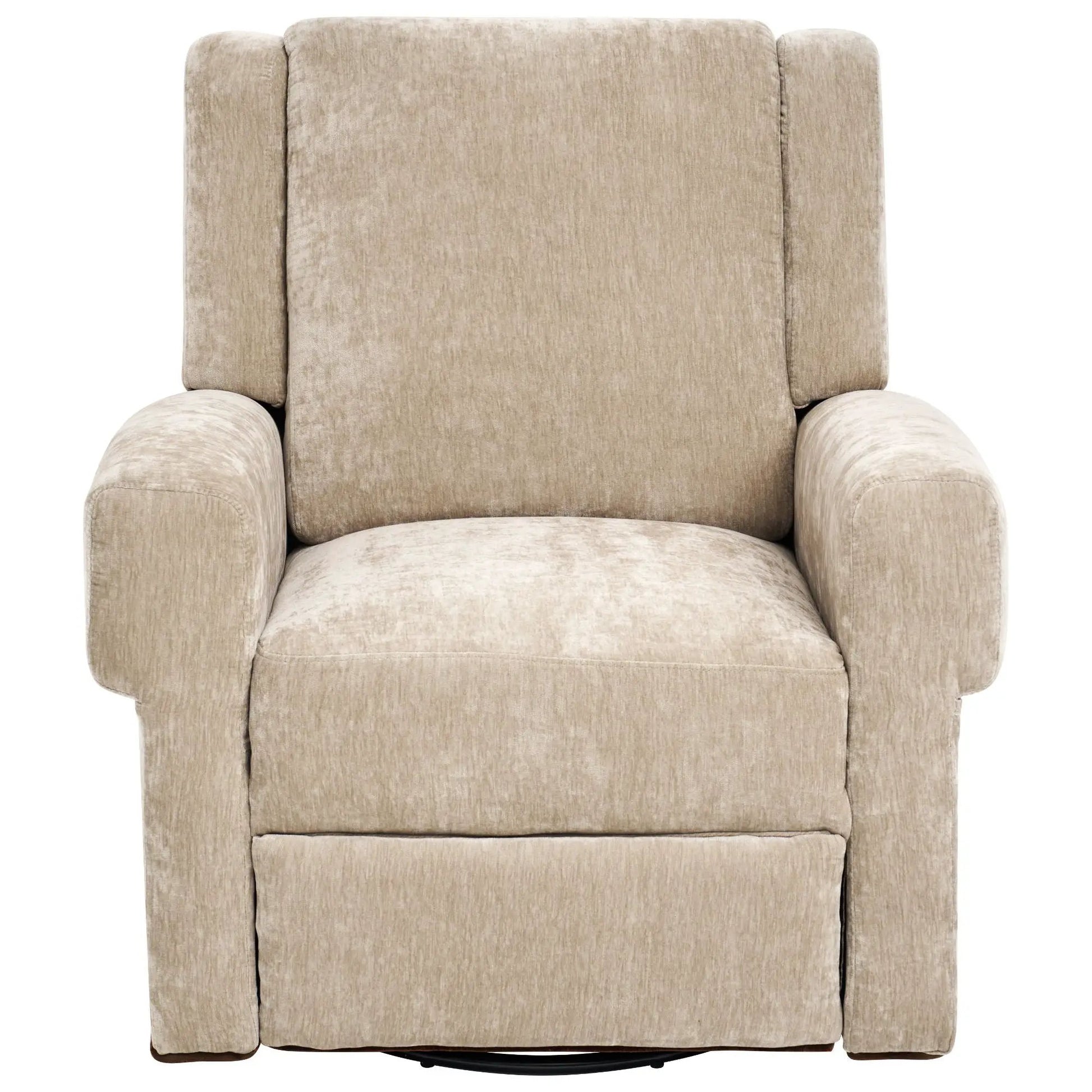 Manual recliner chair beige plush fabric with rounded armrests and swivel rocker base on Tampa Home & Garden Store