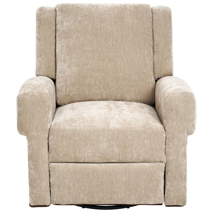 Manual recliner chair beige plush fabric with rounded armrests and swivel rocker base on Tampa Home & Garden Store